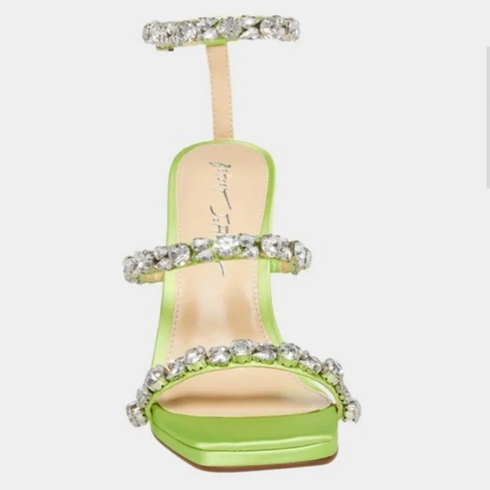 BETSEY JOHNSON SB-PERRY Ankle-Strap Jeweled Glam Green Heels Dress Sandals Sz 8